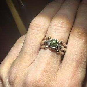 Silver turquoise ring and 14k gold ring guards